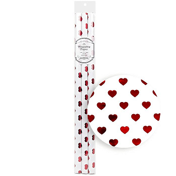 Бумага упаковочная 50*70см в рулоне "Красные сердца" (3шт/уп)