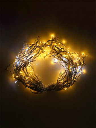 Гирлянда уличная 12м, 240 теплых ламп, 1 режим, прозрачная нить (соединяется в цепь)