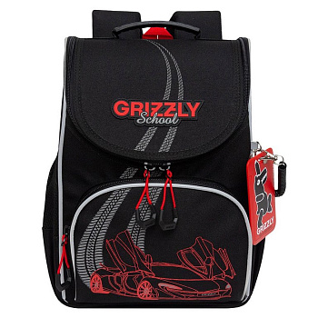 Ранец для мальчика Grizzly + сумка д/обуви, 25*33*13см., черный/красный