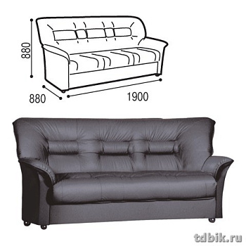 Диван "V-100" 3-местный ШГВ (190*88*88 см) с подлокотниками, экокожа, черный