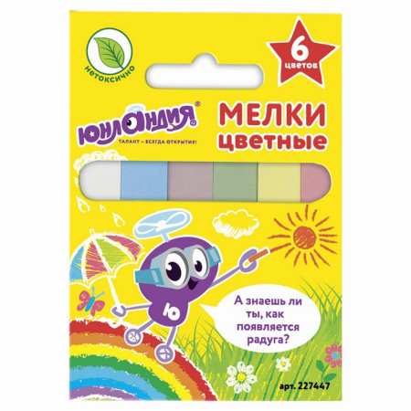 Мел школьный цветной  6шт ЮНЛАНДИЯ "ЮНЛАНДИК И ОКРУЖАЮЩИЙ МИР"
