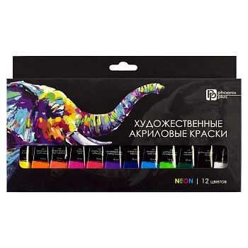 Краски акриловые художественные 12 цв. 12мл "Слон " Феникс+ неоновые цвета