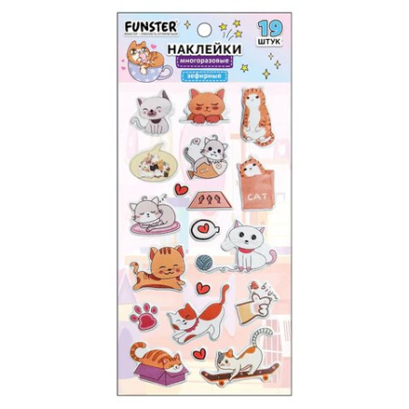 Наклейки  9,5*18 см FUNSTER "Котики" зефирные