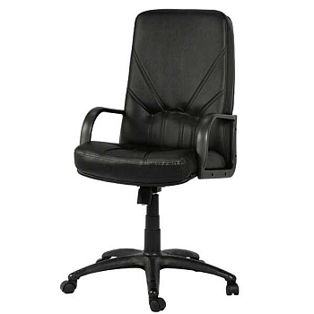 Кресло руководителя "Менеджер" (кожа черная, подлокотники и крестовина плат.)