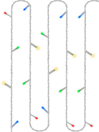 Гирлянда комнатная Нить 25м, 250 цветных ламп, 8 режимов, прозрачный провод 220Вт