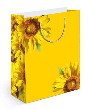Пакет бумажный 13*18см матовый "Желтый с подсолнухами"