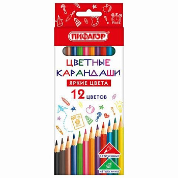 Набор карандашей  12 цв.  пласт. корпус ПИФАГОР "Классик"