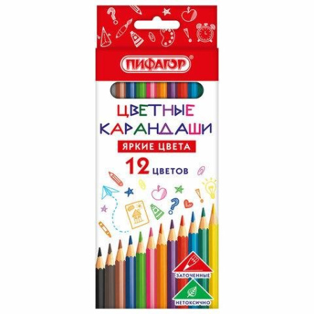 Набор карандашей  12 цв.  пласт. корпус ПИФАГОР "Классик"