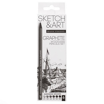 Графит натуральный в форме карандаша (набор 6 шт) Bruno Visconti SKETCH&ART (2H, HB, 2B,4B, 6B, 8В)