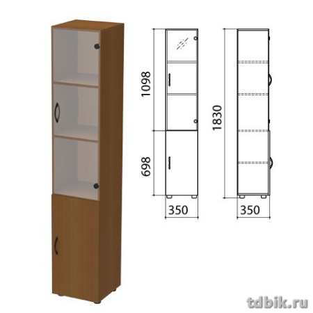 Шкаф для бумаг "Канц" закрытый со стеклом, 2 двери (350*350*1830 мм), цвет орех