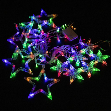 Гирлянда комнатная Бахрома "Звезды" 3м*0,5м, 108 цветных ламп, мерцание, прозрачная нить, 220 В
