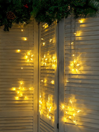 Гирлянда комнатная Бахрома "Звездное небо" 2,5м*1м, 92 теплых ламп, прозрачная нить, 220 В