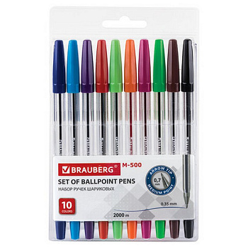 Набор шариковых ручек 10 шт. BRAUBERG "M-500" 0,7мм, линия 0,35мм