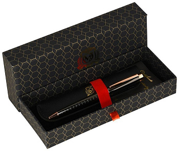 Ручка шариковая Manzoni "Recco" корп. метал. розовое золото, футляр, синяя 1мм (ст. 98мм тип Parker)