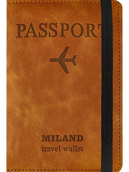 Обложка для паспорта MILAND "Вояж" с отделениями для карт на резинке кожзам, коричневая