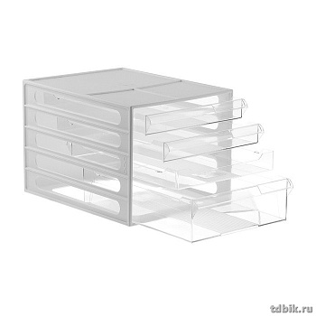 Ящик для бумаг с 4-мя выдвижными лотками, серый корпус, прозрачные лотки Стамм