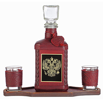 Графин в футляре из натуральной кожи "Макей" Герб, коричневый