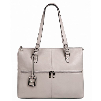 Сумка женская FABRETTI 37х28х13 см, нат. кожа, светло-серый