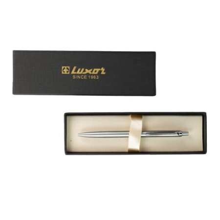 Ручка шариковая Luxor "Trident" в футляре 0,8мм синяя (ст.99мм) корпус мет. серебро/хром