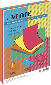 Бумага "deVente" 80г/м2 А4, 250 лист/уп, смесь интенсивных цветов (5 цветов)