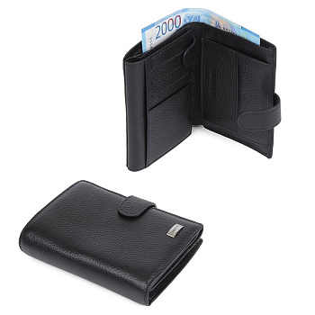 Портмоне FABRETTI мужское, нат.кожа, 11,5*14*3,5см, черный