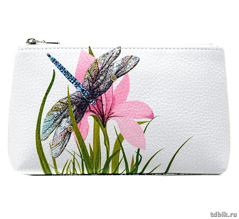 Косметичка D.Morelli "Альба" нат.кожа, принт стрекоза