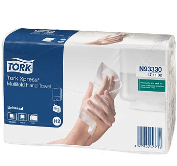 Полотенце бумажное для диспенсера в пачке Tork Universal (H2) 2сл., белые, 190л, (213*234) Multifold