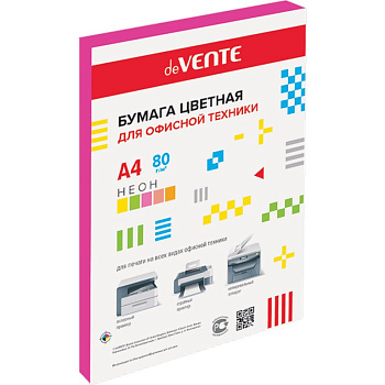 Бумага "deVente" 75г/м2 А4,  20 лист/уп, розовый неон