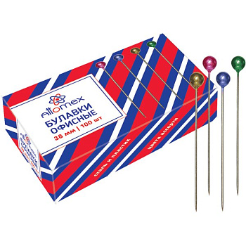 Булавки канц. с цветными головками 100 шт/уп Attomex