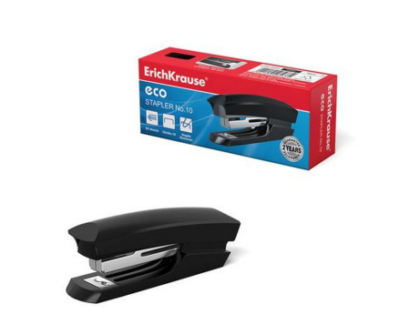 Степлер № 10 до 20л Erich Krause ECO черный с антистеплером (глубина 50мм)
