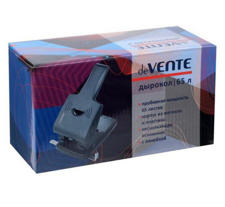 Дырокол до 65л пластик, deVENTE, с линейкой цв.черный