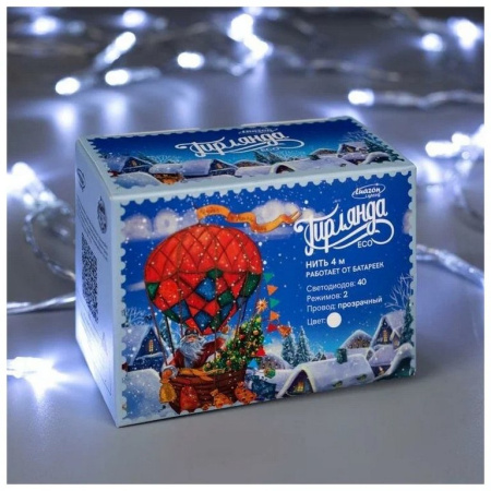 Гирлянда комнатная Нить  4м, 40 теплых ламп, 2 реж., прозрачный провод