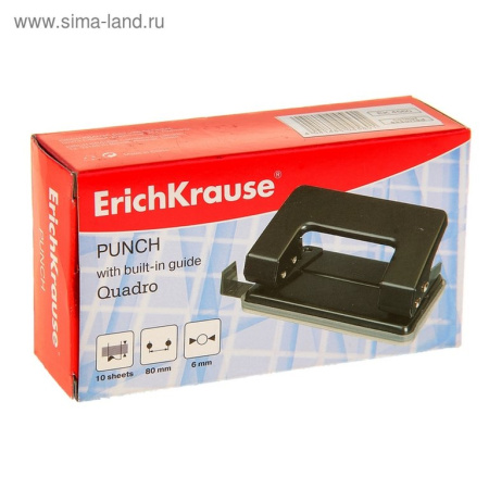 Дырокол до 10л метал. Erich Krause QUADRO с линейкой, ассорти