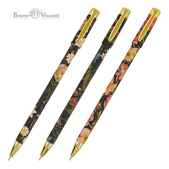 Ручка шариковая с рис. Bruno Visconti "Flora Black" 0,38мм синяя (стерж. 138мм, линия 0,36мм) игольч