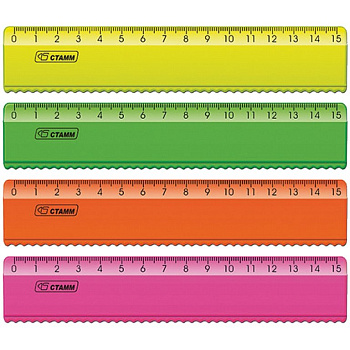Линейка 15 см. пласт. волнистый край Стамм "NEON"