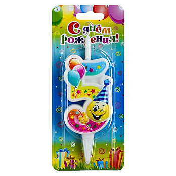 Свеча для торта "Цифра  5" Смайлик с шарами