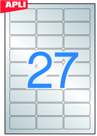 Этикетки самоклеящиеся погодоустойчив, д/лаз.печати А4 63,5*29,6, 27 этик.скругл.края,серебро, Apli