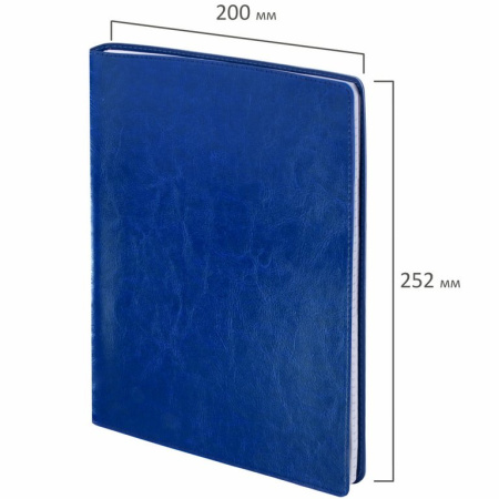 Бизнес-блокнот А4  80л., 200*252 мм, кожзам на гребне Brauberg "Office PRO" клетка, синий