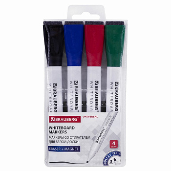 Набор маркеров для доски  4шт Brauberg 3мм круглые на магните (спиртовые)