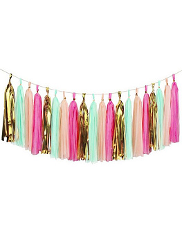 Гирлянда праздничная, 250*30см, розовый/мятный/золотой