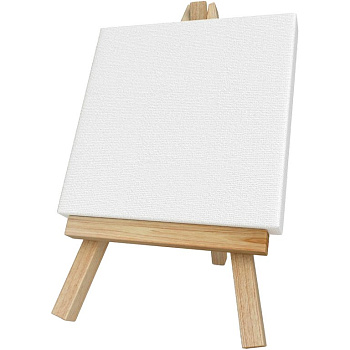 Холст грунтованный на подрамнике 10*10 см мелкое зерно (100% хлопок, 280г/м) белый с мольбертом