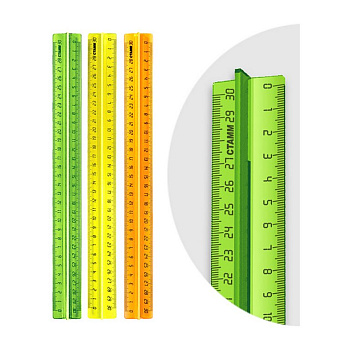 Линейка 30 см. пласт. с держат. прозрачная, неоновые цвета, ассорти. Стамм