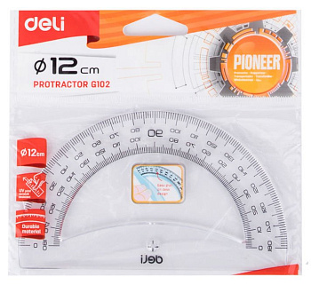 Транспортир пластик 12 см. 180 град. прозрачный Deli Pioneer