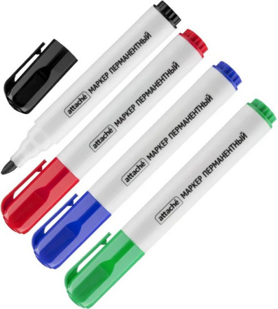 Набор маркеров перманент. 4цв Attache скошенный наконечник, 1,5-3мм