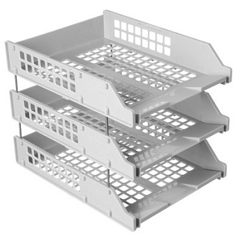 Лоток горизонтальный тройной Стамм Strong с металл. стержнями, серый