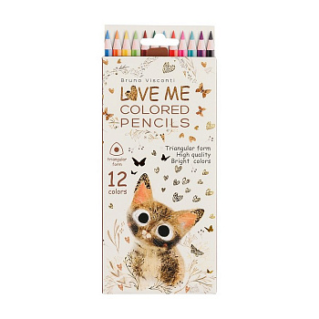 Набор карандашей  12 цв. трехгранные Bruno Visconti "Love me. Милый котик"