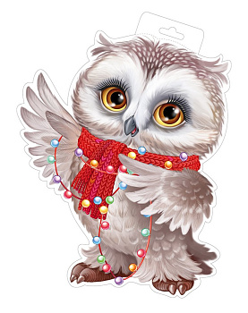 Плакат оформительский   НГ А4 "Сова с гирляндой"