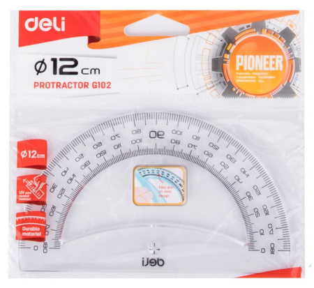Транспортир пластик 12 см. 180 град. прозрачный Deli Pioneer