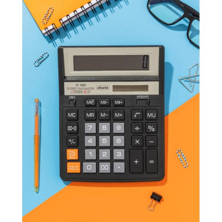 Калькулятор наст. Attache ASF-888 (12 разр., 2 питания 158х204х40 мм) черный