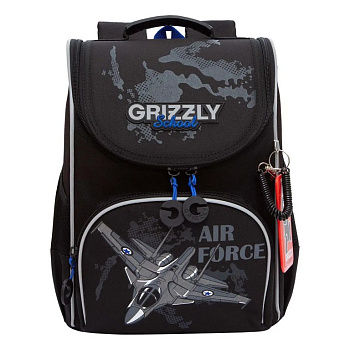 Ранец для мальчика Grizzly (сумка д/обуви) 25*33*13см., черный/синий